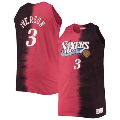 Men's Mitchell & Ness Allen Iverson Red/Black Philadelphia 76ers Big & Tall Profile Tie-Dye Player Tank Top