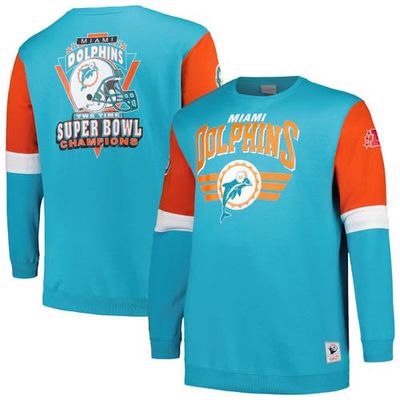 Men's Mitchell & Ness Aqua Miami Dolphins Big & Tall Fleece Pullover Sweatshirt
