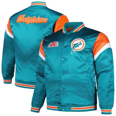Men's Mitchell & Ness Aqua Miami Dolphins Big & Tall Satin Full-Snap Jacket
