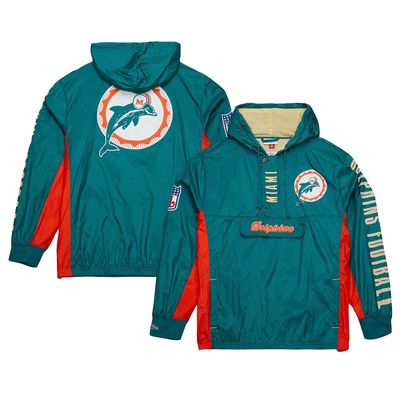 Men's Mitchell & Ness Aqua Miami Dolphins Team OG 2.0 Anorak Vintage Logo Quarter-Zip Windbreaker Jacket
