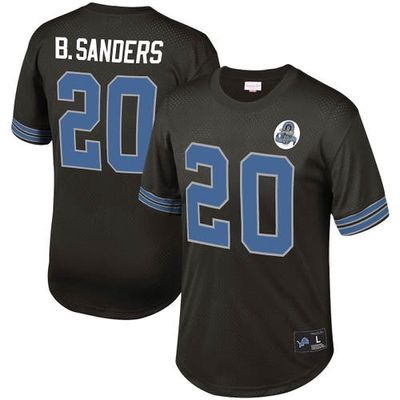 Men's Mitchell & Ness Barry Sanders Black Detroit Lions Retired Player Name & Number Mesh Top