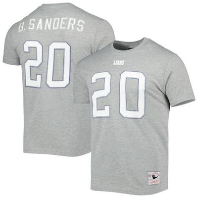 Men's Mitchell & Ness Barry Sanders Gray Detroit Lions Retired Player Logo Name & Number T-Shirt in Heather Gray