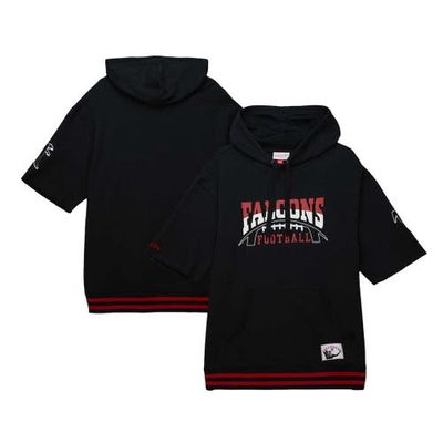 Men's Mitchell & Ness Black Atlanta Falcons Pre-Game Short Sleeve Pullover Hoodie