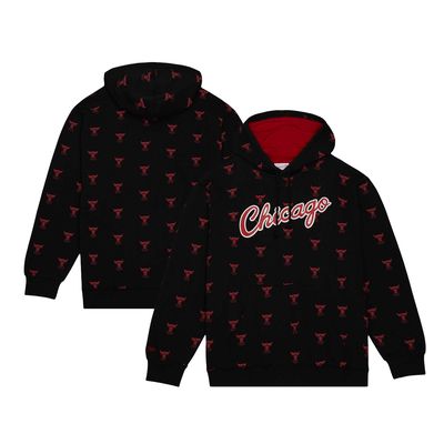 Men's Mitchell & Ness Black Chicago Bulls Hardwood Classics Allover Print Pullover Hoodie