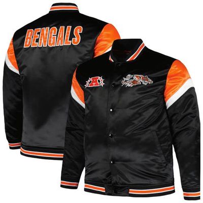 Men's Mitchell & Ness Black Cincinnati Bengals Big & Tall Satin Full-Snap Jacket