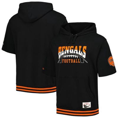 Men's Mitchell & Ness Black Cincinnati Bengals Pre-Game Short Sleeve Pullover Hoodie