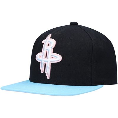 Men's Mitchell & Ness Black/Light Blue Houston Rockets Pastel Snapback Hat