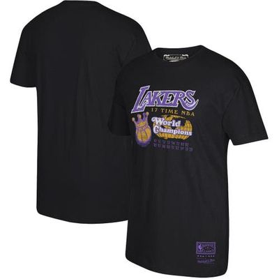 Men's Mitchell & Ness Black Los Angeles Lakers Hardwood Classics 17-Time World Champions T-Shirt
