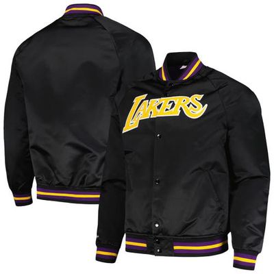 Men's Mitchell & Ness Black Los Angeles Lakers Hardwood Classics Throwback Wordmark Raglan Full-Snap Jacket