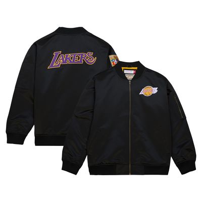 Men's Mitchell & Ness Black Los Angeles Lakers Hardwood Classics Vintage Logo Full-Zip Bomber Jacket