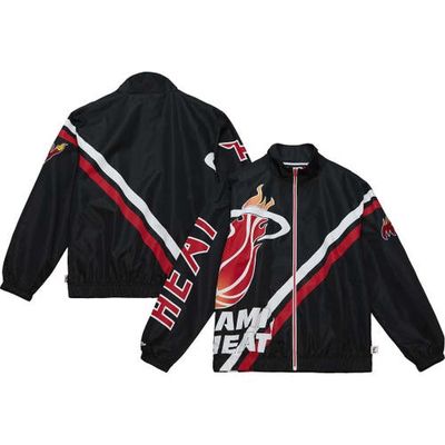 Men's Mitchell & Ness Black Miami Heat Exploded Logo Warm-Up Full-Zip Jacket