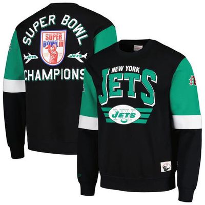 Men's Mitchell & Ness Black New York Jets Gridiron Classics Allover 3.0 Pullover Sweatshirt