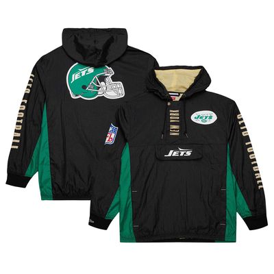 Men's Mitchell & Ness Black New York Jets Team OG 2.0 Anorak Vintage Logo Quarter-Zip Windbreaker Jacket