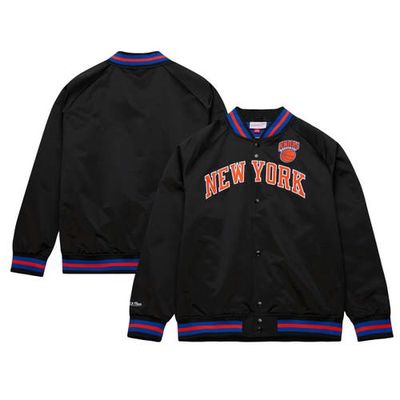 Men's Mitchell & Ness Black New York Knicks Hardwood Classics Throwback Wordmark Raglan Full-Snap Jacket