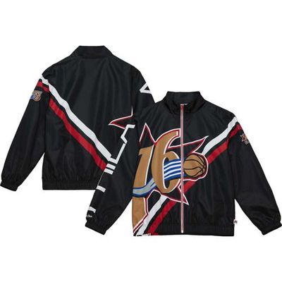 Men's Mitchell & Ness Black Philadelphia 76ers Exploded Logo Warm-Up Full-Zip Jacket