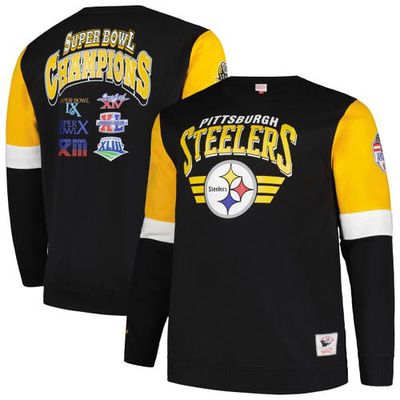 Men's Mitchell & Ness Black Pittsburgh Steelers Big & Tall Fleece Pullover Sweatshirt