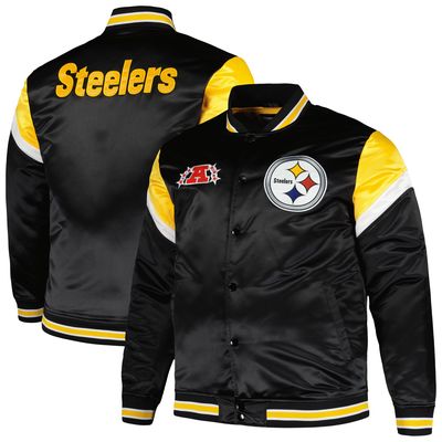 Men's Mitchell & Ness Black Pittsburgh Steelers Big & Tall Satin Full-Snap Jacket