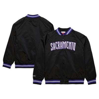 Men's Mitchell & Ness Black Sacramento Kings Hardwood Classics Throwback Wordmark Raglan Full-Snap Jacket