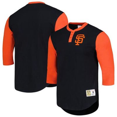 Men's Mitchell & Ness Black San Francisco Giants Cooperstown Collection Legendary Slub Henley 3/4-Sleeve T-Shirt