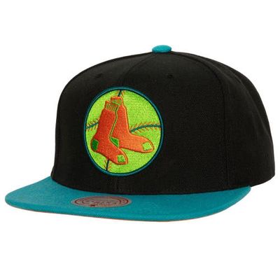Men's Mitchell & Ness Black/Teal Boston Red Sox Citrus Cooler Snapback Hat
