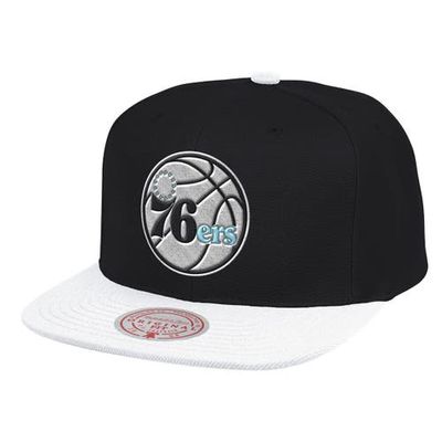 Men's Mitchell & Ness Black/White Philadelphia 76ers Snapback Adjustable Hat