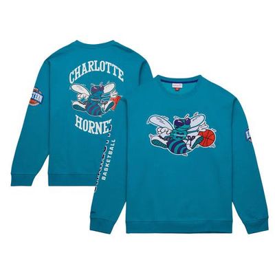 Men's Mitchell & Ness Blue Charlotte Hornets Hardwood Classics There and Back Pullover Sweatshirt