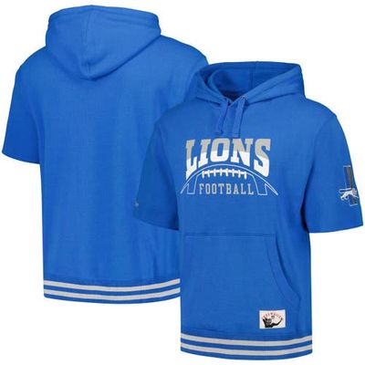 Men's Mitchell & Ness Blue Detroit Lions Pre-Game Short Sleeve Pullover Hoodie