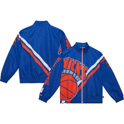 Men's Mitchell & Ness Blue New York Knicks Exploded Logo Warm-Up Full-Zip Jacket