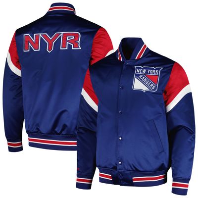 Men's Mitchell & Ness Blue New York Rangers Midweight Satin Full-Snap Jacket