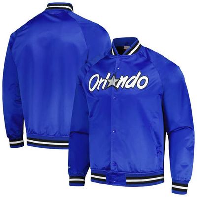 Men's Mitchell & Ness Blue Orlando Magic Hardwood Classics Throwback Wordmark Raglan Full-Snap Jacket