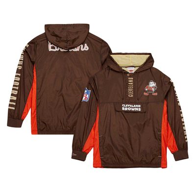 Men's Mitchell & Ness Brown Cleveland Browns Team OG 2.0 Anorak Vintage Logo Quarter-Zip Windbreaker Jacket