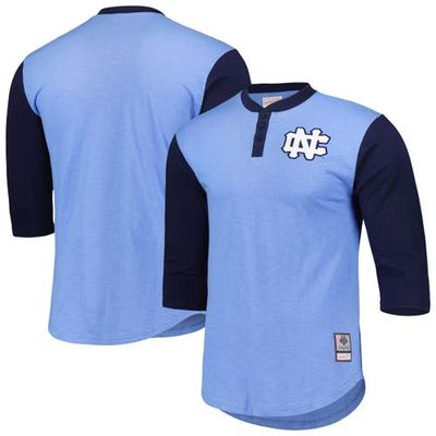 Men's Mitchell & Ness Carolina Blue North Carolina Tar Heels Legendary Henley 3/4-Sleeve T-Shirt in Light Blue