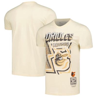 Men's Mitchell & Ness Cream Baltimore Orioles Cooperstown Collection Sidewalk Sketch T-Shirt