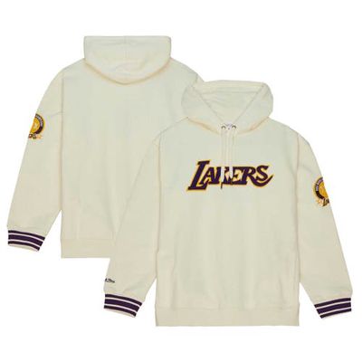 Men's Mitchell & Ness Cream Los Angeles Lakers Chainstitch Felt Pullover Hoodie