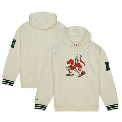 Men's Mitchell & Ness Cream Miami Hurricanes Chainstitch Logo Pullover Hoodie