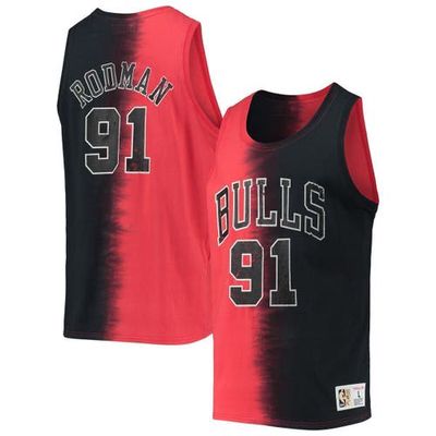 Men's Mitchell & Ness Dennis Rodman Black/Red Chicago Bulls Hardwood Classics Tie-Dye Name & Number Tank Top