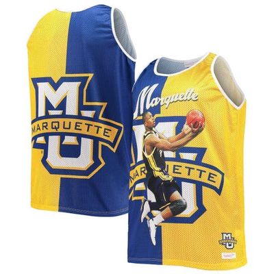 Men's Mitchell & Ness Dwyane Wade Blue/Gold Marquette Golden Eagles Sublimated Player Big & Tall Tank Top