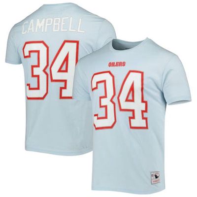 Men's Mitchell & Ness Earl Campbell Light Blue Houston Oilers Retired Player Logo Name & Number T-Shirt