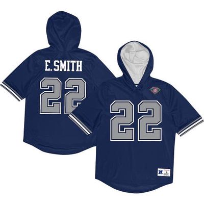 Men's Mitchell & Ness Emmitt Smith Navy Dallas Cowboys Retired Player Mesh Name & Number Hoodie T-Shirt