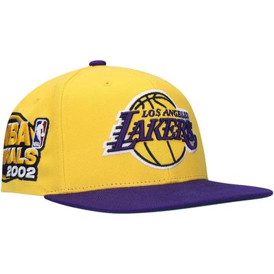 Men's Mitchell & Ness Gold/Purple Los Angeles Lakers 2002 NBA Finals XL Patch Snapback Hat