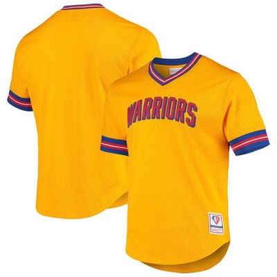 Men's Mitchell & Ness Gold San Francisco Warriors Hardwood Classics 75th Anniversary Mesh V-Neck T-Shirt