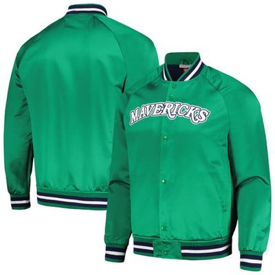 Men's Mitchell & Ness Green Dallas Mavericks Hardwood Classics Throwback Wordmark Raglan Full-Snap Jacket