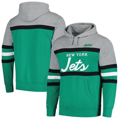 Men's Mitchell & Ness Green/Heather Gray New York Jets Head Coach Pullover Hoodie