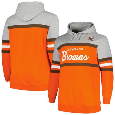 Men's Mitchell & Ness Heather Gray/Orange Cleveland Browns Big & Tall Head Coach Pullover Hoodie