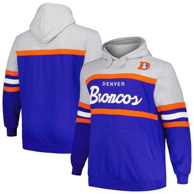 Men's Mitchell & Ness Heather Gray/Royal Denver Broncos Big & Tall Head Coach Pullover Hoodie