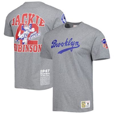 Men's Mitchell & Ness Jackie Robinson Gray Brooklyn Dodgers Cooperstown Collection Legends T-Shirt
