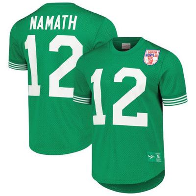 Men's Mitchell & Ness Joe Namath Kelly Green New York Jets Retired Player Name & Number Mesh Top