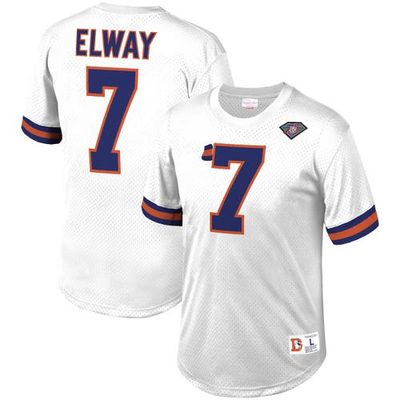 Men's Mitchell & Ness John Elway White Denver Broncos Retired Player Name & Number Mesh Top