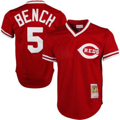Men's Mitchell & Ness Johnny Bench Red Cincinnati Reds 1983 Authentic Cooperstown Collection Mesh Batting Practice Jersey in Scarlet