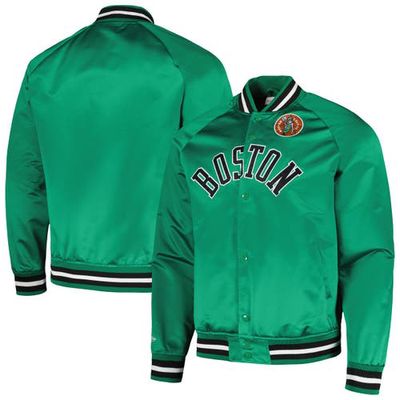 Men's Mitchell & Ness Kelly Green Boston Celtics Hardwood Classics Throwback Wordmark Raglan Full-Snap Jacket